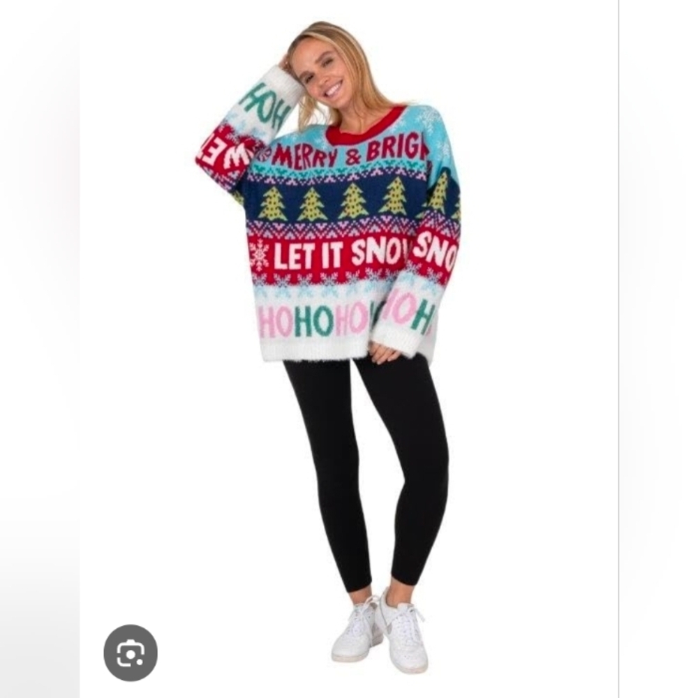33 Degrees Sweater Women Merry Bright Let It Snow Colorful Knit Soft christmas